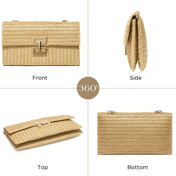 🆕Women Khaki Straw Woven Beach Bag Boho Raffia Crossbody Clutch Shoulder Purse - Picture 3 of 6
